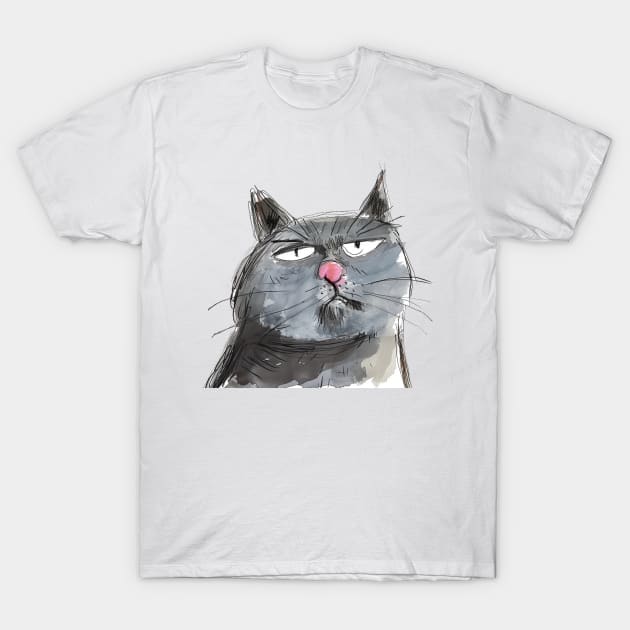 Funny British Shorthair Cat Portrait for British Shorthair Cat Lovers T-Shirt by VeryBadDrawings